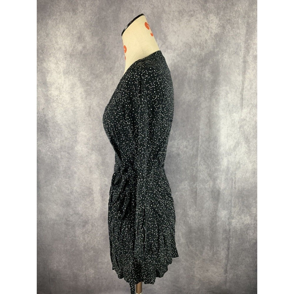 H&M Divided Size 2 Wrap Dress V-neck Long Sleeves Black White Hearts Print - Picture 2 of 12